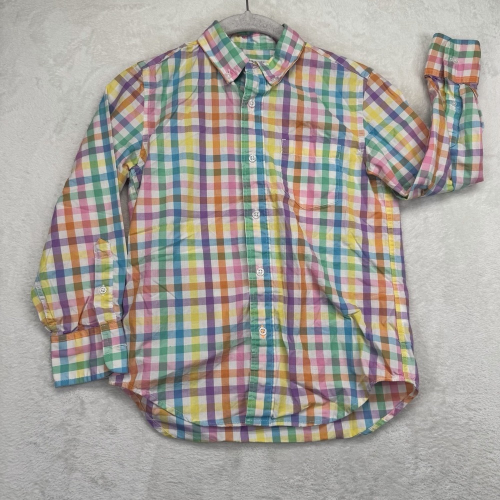 Crewcuts J.Crew Button Down Shirt Boys 6-7 Rainbow Plaid Preppy Casual